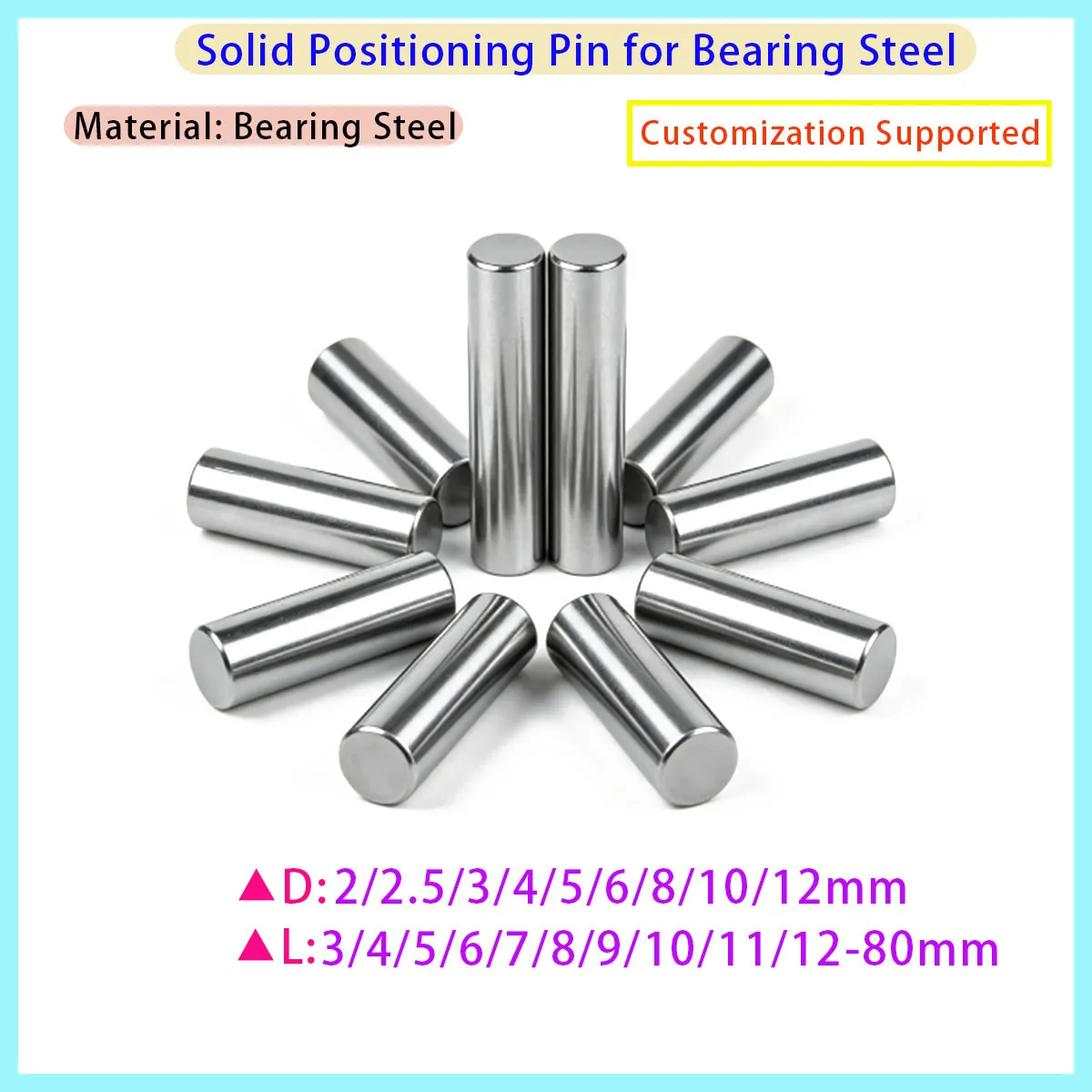 HRC58-62 Bearing Steel Solid Cylindrical Pin M2 M2.5 M3 High Hardening Positioning Fixed Parallel Pin