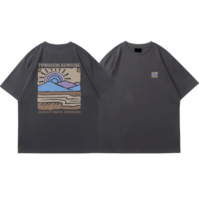 American Retro Pattern Printed Short-sleeved Crew Neck Cotton T-shirt Unisex Top Casual Loose Fashion Streetwear Top image 6