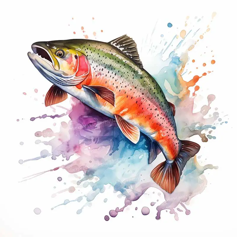 Watercolor Rainbow Trout Wall Stickers Kitchen Decoration Dining Room Cabinet Refrigerator Home Decoration Stickers M1538