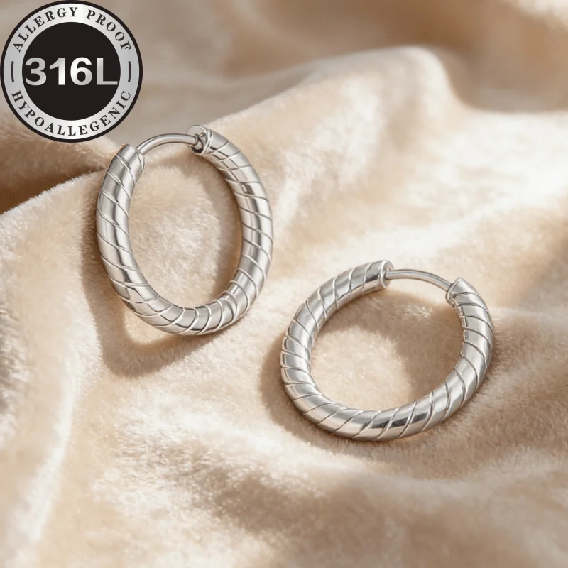 High-quality 316L stainless steel hypoallergenic Silvery earrings, open-edged swivel earrings silver, hoop earrings, anti-fading