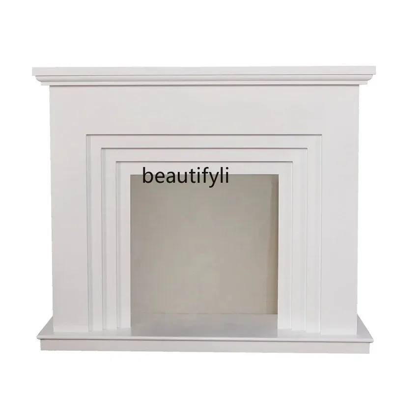 A4567 Simple American Solid Wood Fireplace Ivory White European Heating Simulation Flame Electronic Led Stove Core 1.2