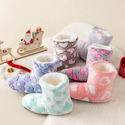 1 Pairs Women Slippers Winter Home Warm Padded Thickened Colorful Love Mid-calf Non Slip Women Floor Shoes