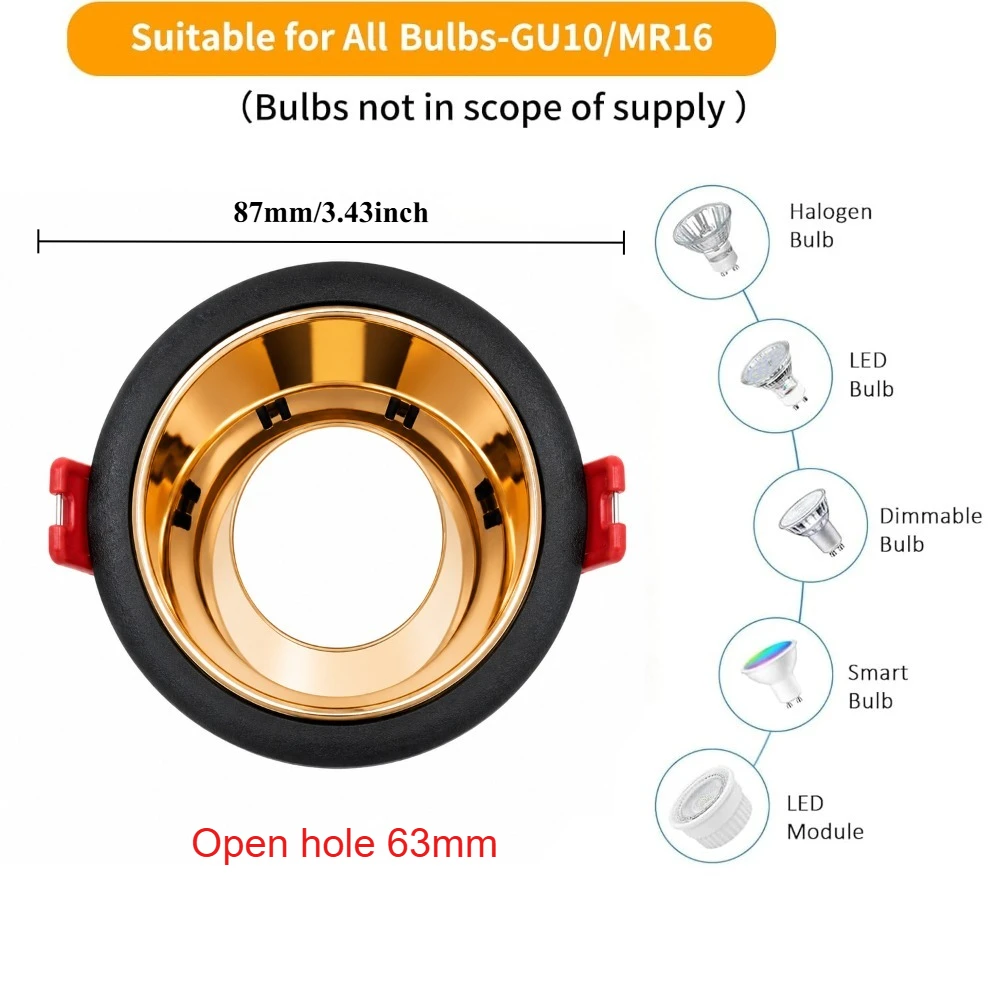 JOYINLED 1/10PCS Round Recessed Downlight Ceiling Spotlight Frame, Cutout 63mm GU10 MR16 Bulb Holder Housing Trim Frame