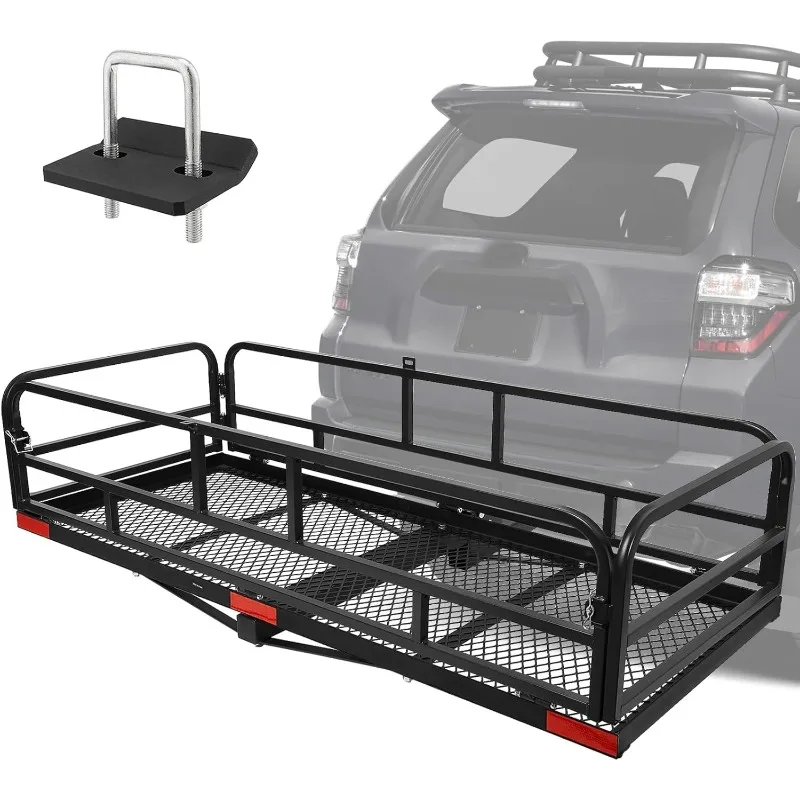 

Trailer Hitch Cargo Rack, 60 x 24 x 14 Inch Folding Hitch Mount Cargo Carrier with High Side Rails for RV Truck SUV Van, 500