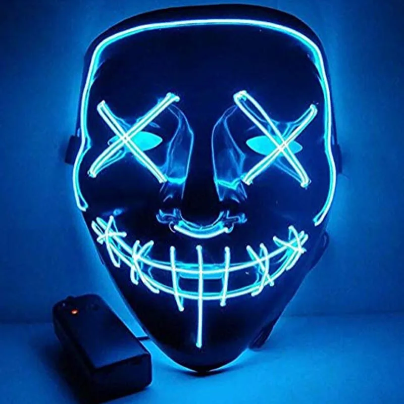 

Halloween luminous mask, black V-shaped blood filled horror LED mask, grimace EL fluorescent atmosphere prop, party mask, prank