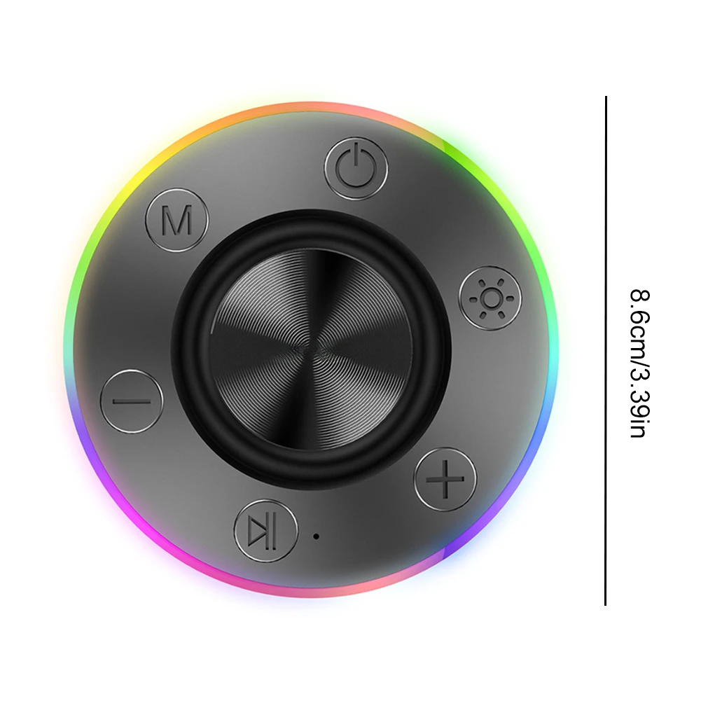 Waterproof Portable Speaker with Suction Cup/RGB Light Bluetooth-Compatible 5.2 Hands-Free Call/FM Radio for Bathroom Sing-Along