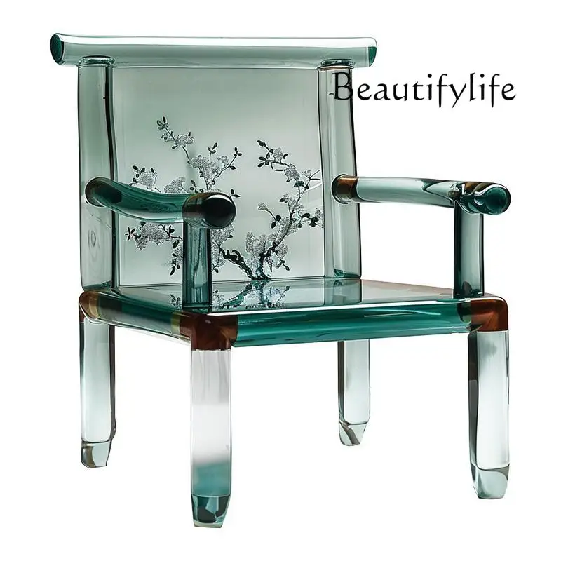 

New Chinese Zen Chinese ancient style single chair transparent resin back chair casual style