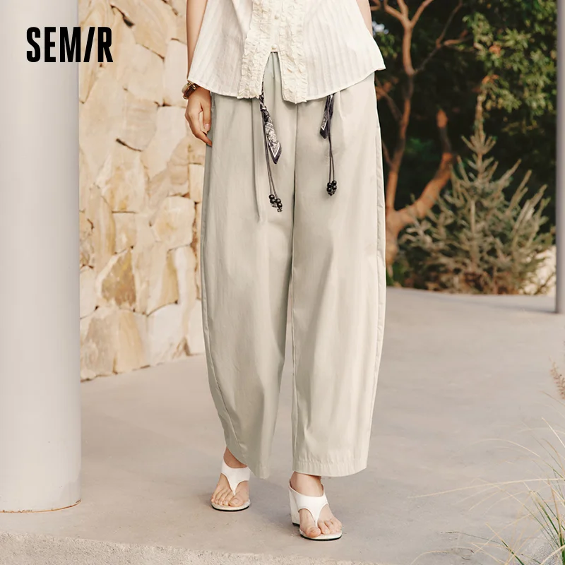Semir Women Pants Retro Loose Curved Wide Leg Long Pants 2026 Summer Slim Elastic Waist Casual