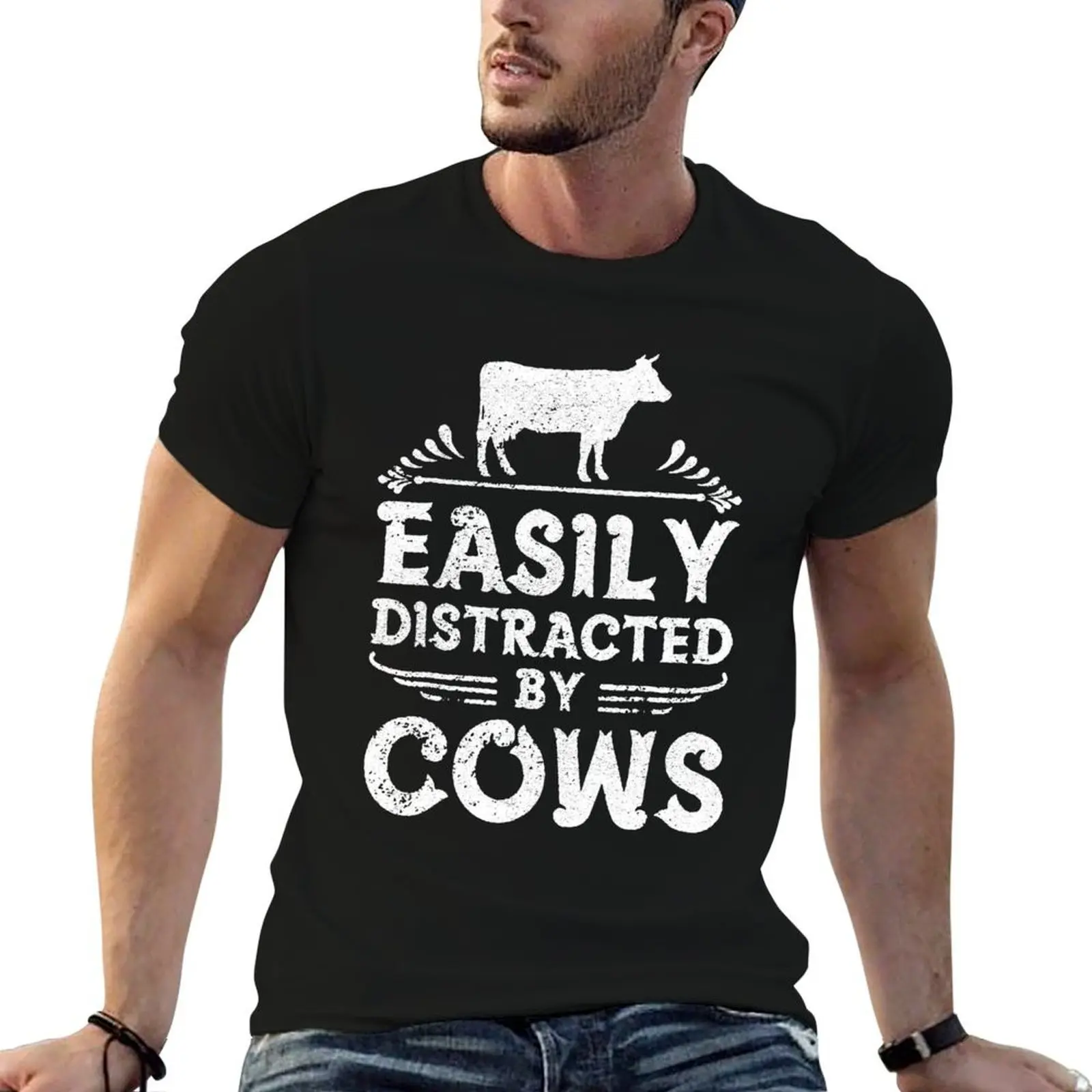 Easily Distracted By Cows Trending Funny Cow Farmer Gifts T-Shirt graphic tee shirt anime shirt outfits for men