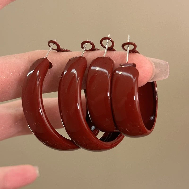 Vintage Rote Große und Kleine Kreisförmige Ohrringe für Frauen Einfache Geometrische Runde Glänzende Huggie-Ohrringe Party-Schmuck Geschenk – Detail 2