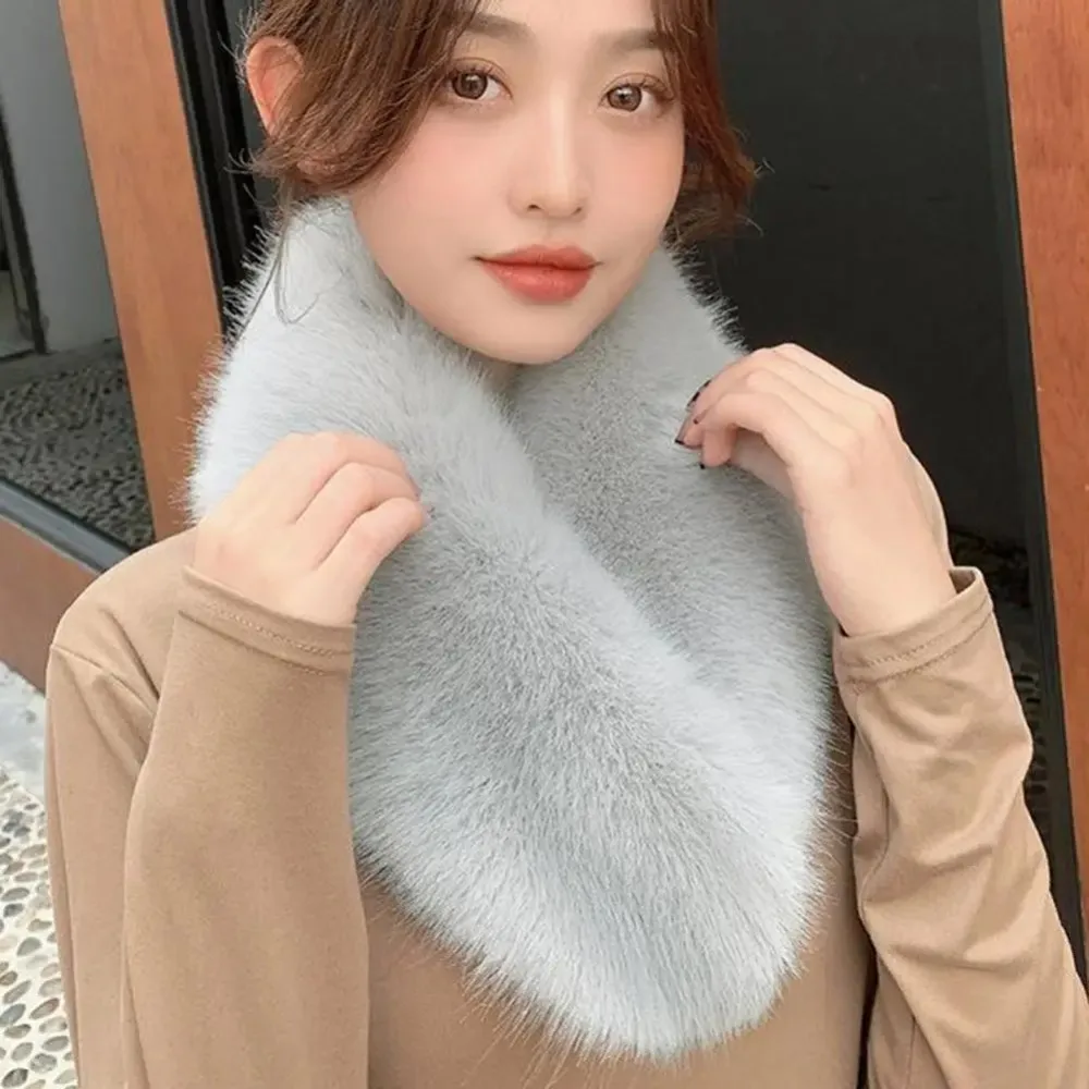 Double Sided Scarf Windproof Thick Warm Faux Fox Fur Neck Warmer Detachable Loop Circle Design Fur Collar Trim Daily Cold Proof