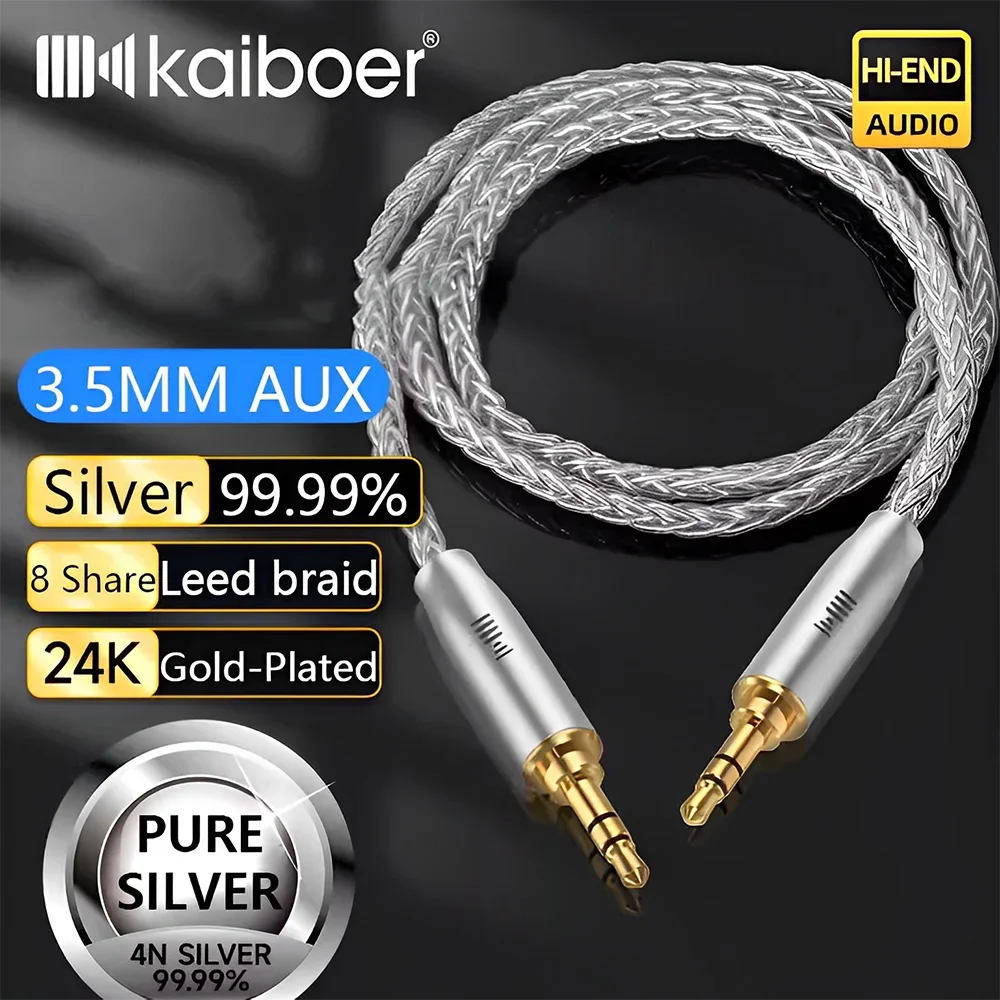 Kaiboer 3.5mm Aux Cord Pure Silver Male To Male Stereo Audio Cable for Amplifier Speaker Headphone Smartphone Car Aux