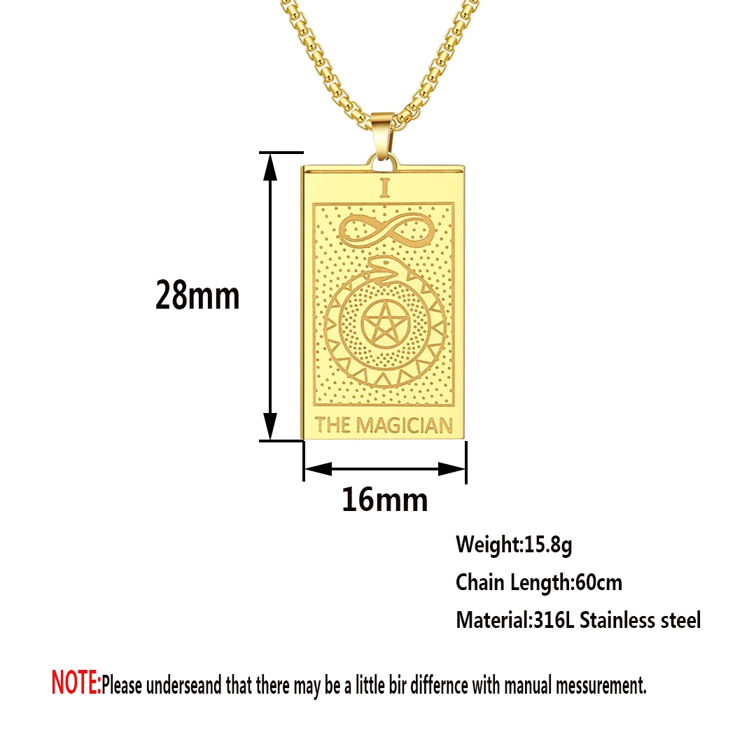 QIAMNI Magician Snake Star Tarot Cards Pendant Necklace for Women Stainless Steel Ouroboros Choker Amulet Major Arcana Jewelry - view 3