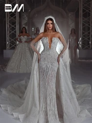 Vestido De novia De sirena 2 en 1 para mujer, traje De baile sin tirantes con cuello en V, tren extraíble, alta calidad