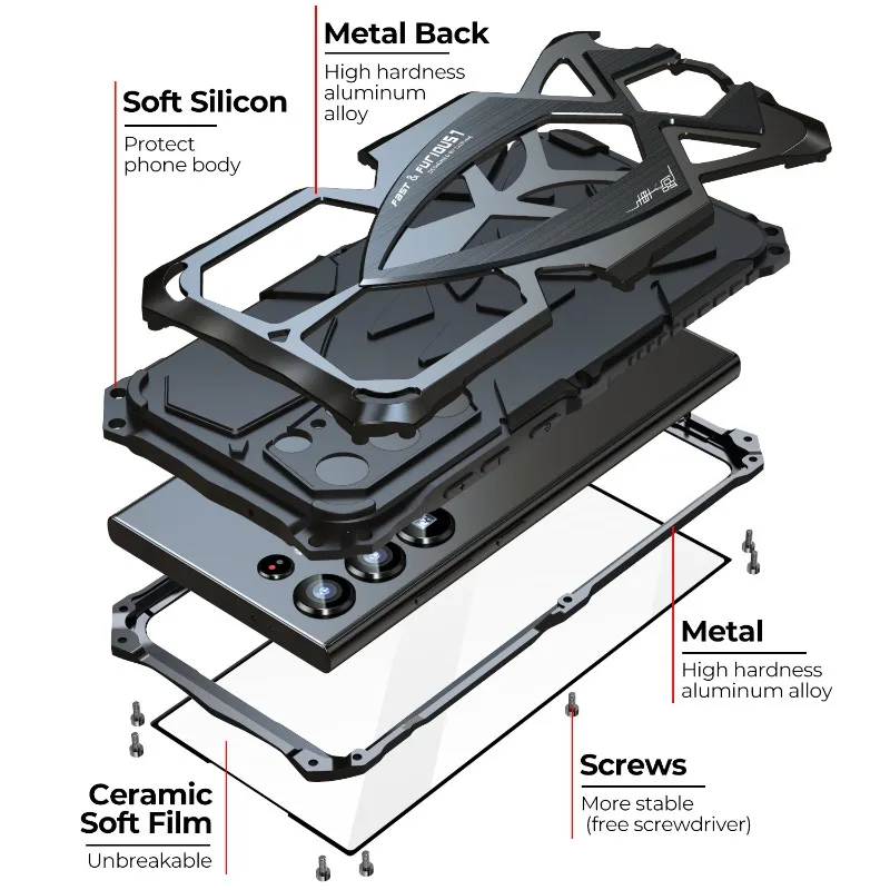 حافظة هاتف مدرعة معدنية عسكرية مقاومة للصدمات من المطاط غطاء متين كامل لهاتف سامسونج جالاكسي S21 S22 S23 S24 S25 Ultra Series #5