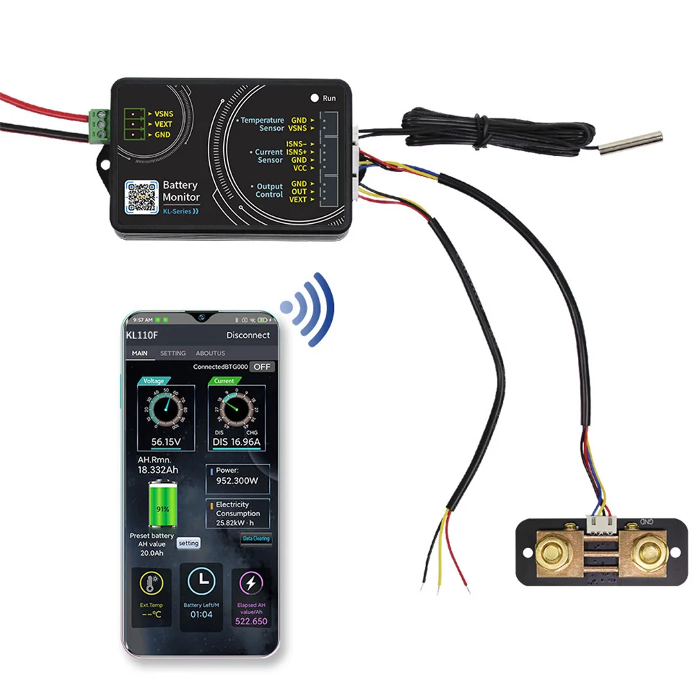 Battery Monitor Bluetooth KL-F DC 0-120V 0-600A Battery Tester Voltage Current VA Meter Battery Coulomb Meter Capacity Indicator