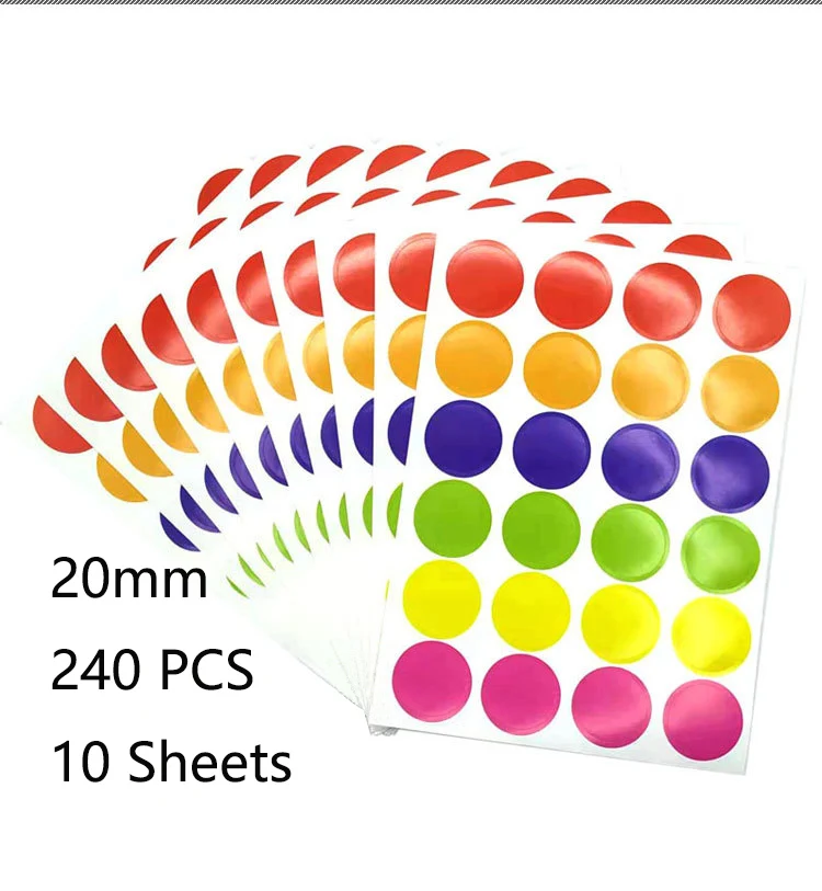 6mm 8mm 10mm 19mm 20mm 40mm Gekleurde Dot Stickers Polka Cirkel Kantoor Klas Partij decoratie Speelgoed Dagboek Decoratie Sticker