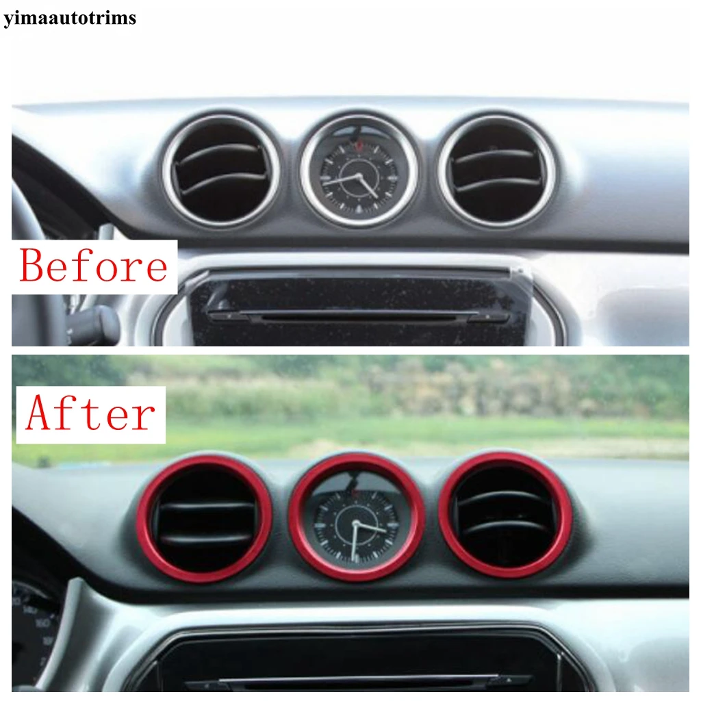 5PCS Dashboard Side Middle Air Conditioning AC Outlet Vent Ring Circle Cover Trim For Suzuki Vitara 2015 - 2023 Red Accessories