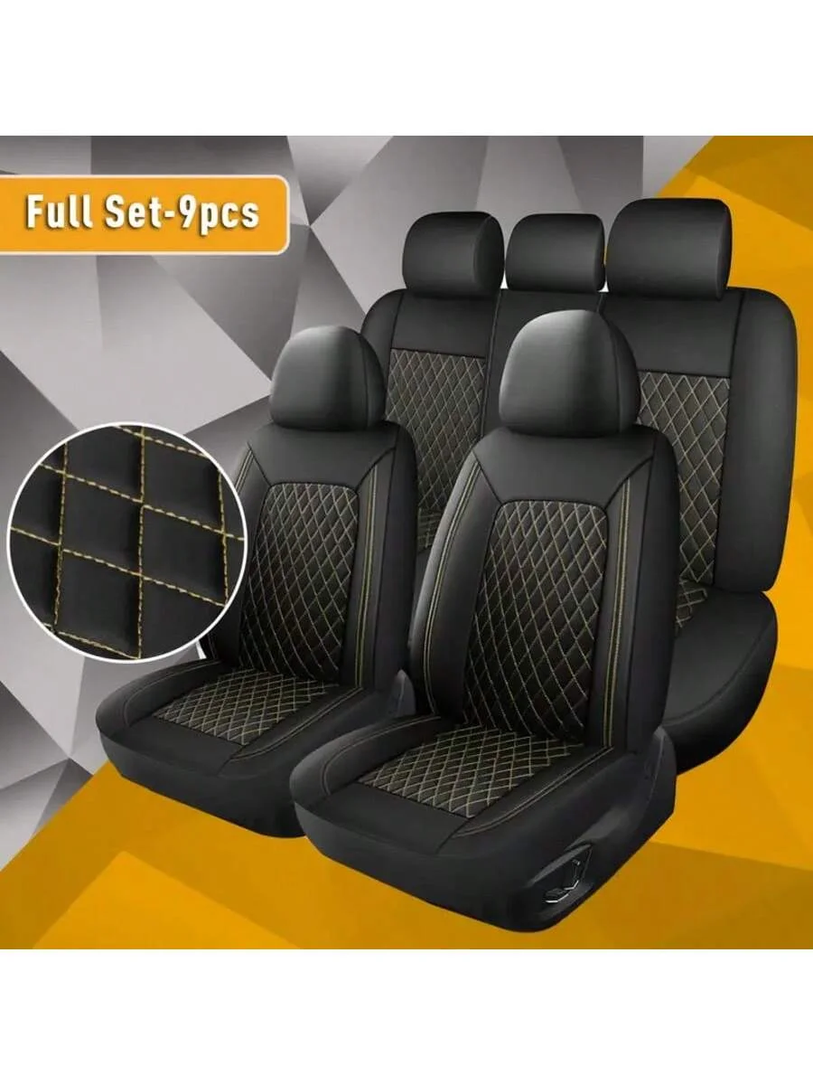 All-Season Quilted Faux Leather Car Seat Covers Universal Fit Most Cars image 3