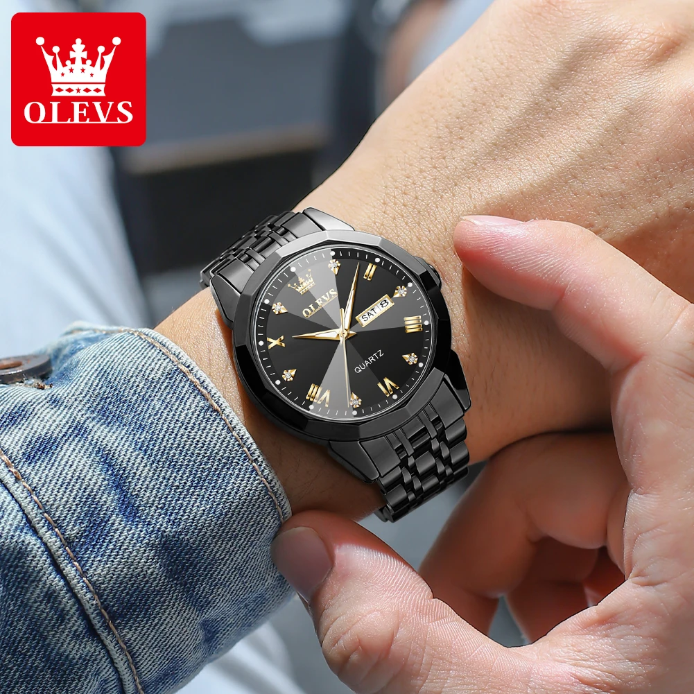 OLEVS Quartz Watch for Men Fashion Diamond Cutting Mirror Gentleman Wristwatch Luxury Stainless Steel Men\'s Waterproof  Watches