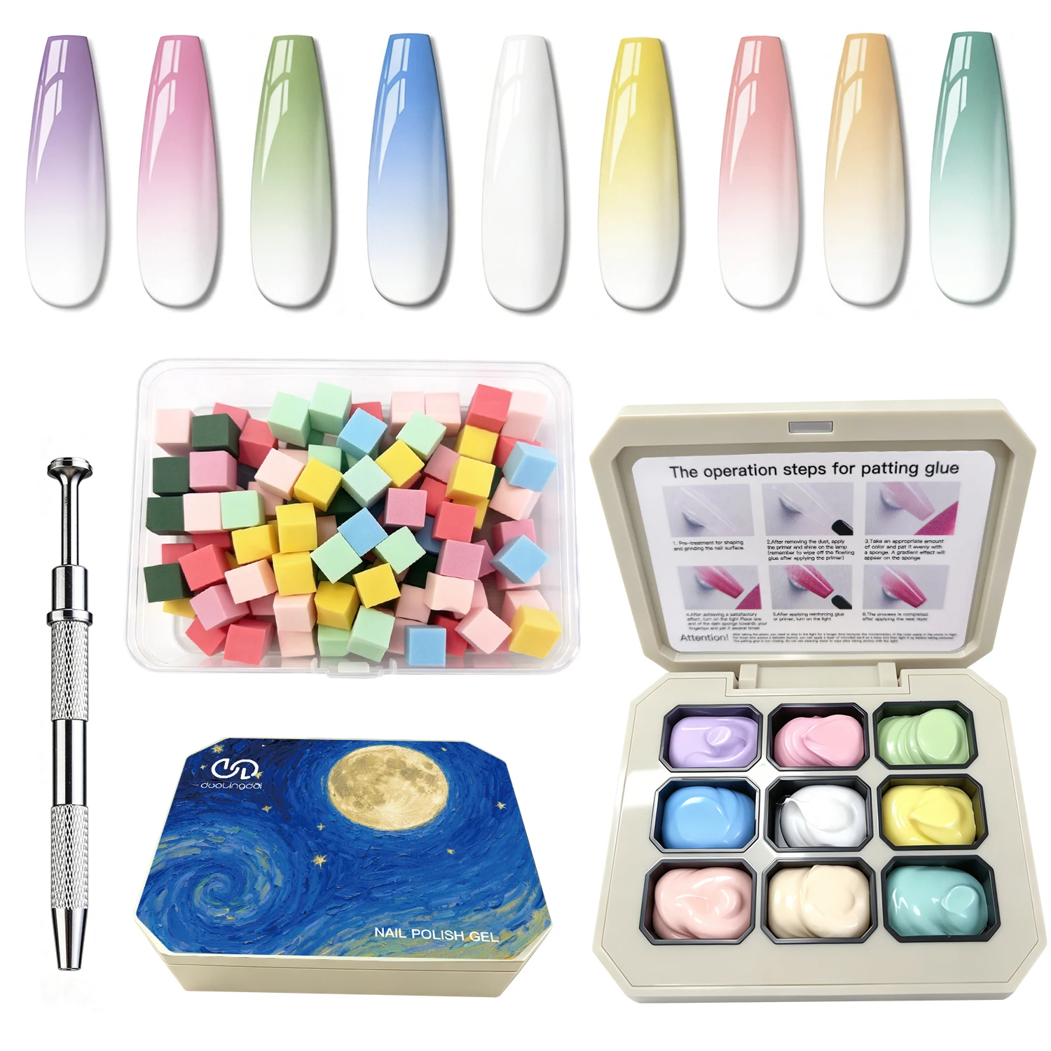 Sponge Pat Paint Nail Gel, Ombre Nails Gradient Gel Nail Blush Blooming Aura Nails Drawing Stripper Floral Painting DIY Nail Art