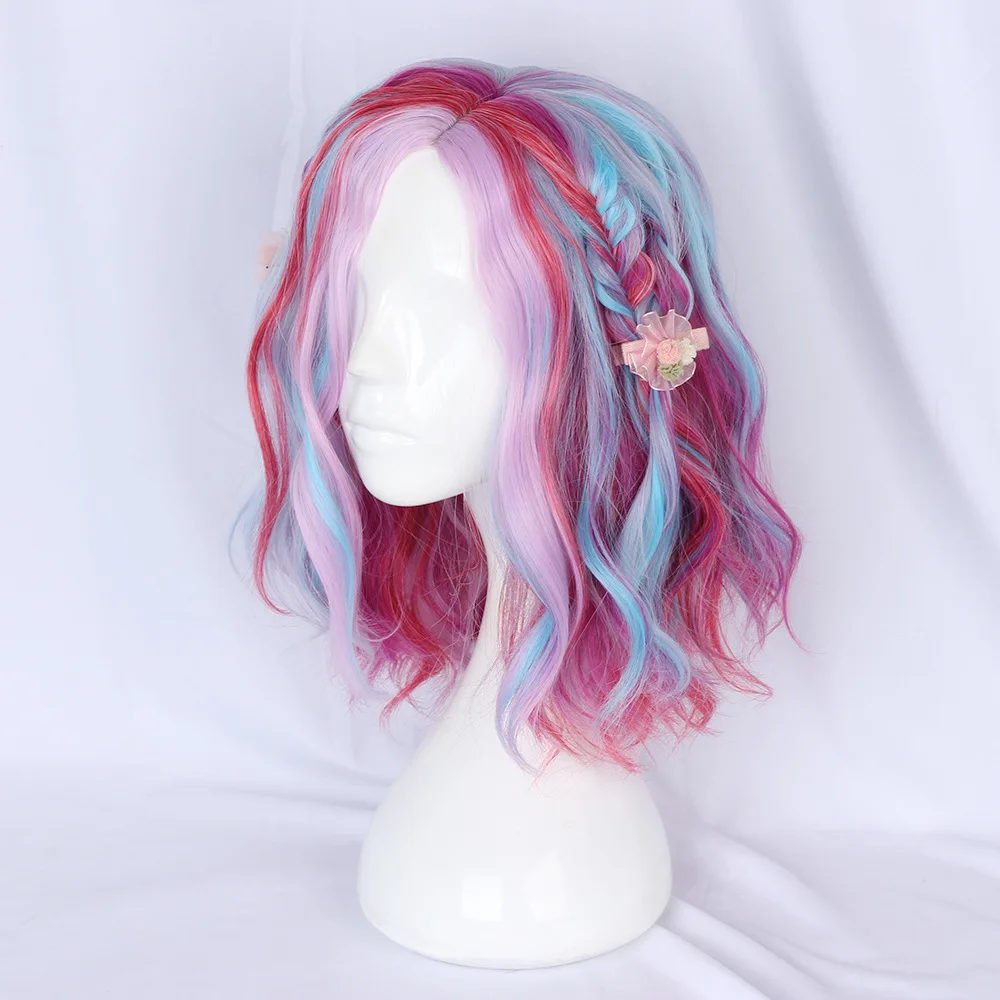 VICWIG parrucche ricci ondulate corte Ombre parrucca per capelli Cosplay Lolita sintetica naturale mista colorata per la festa quotidiana