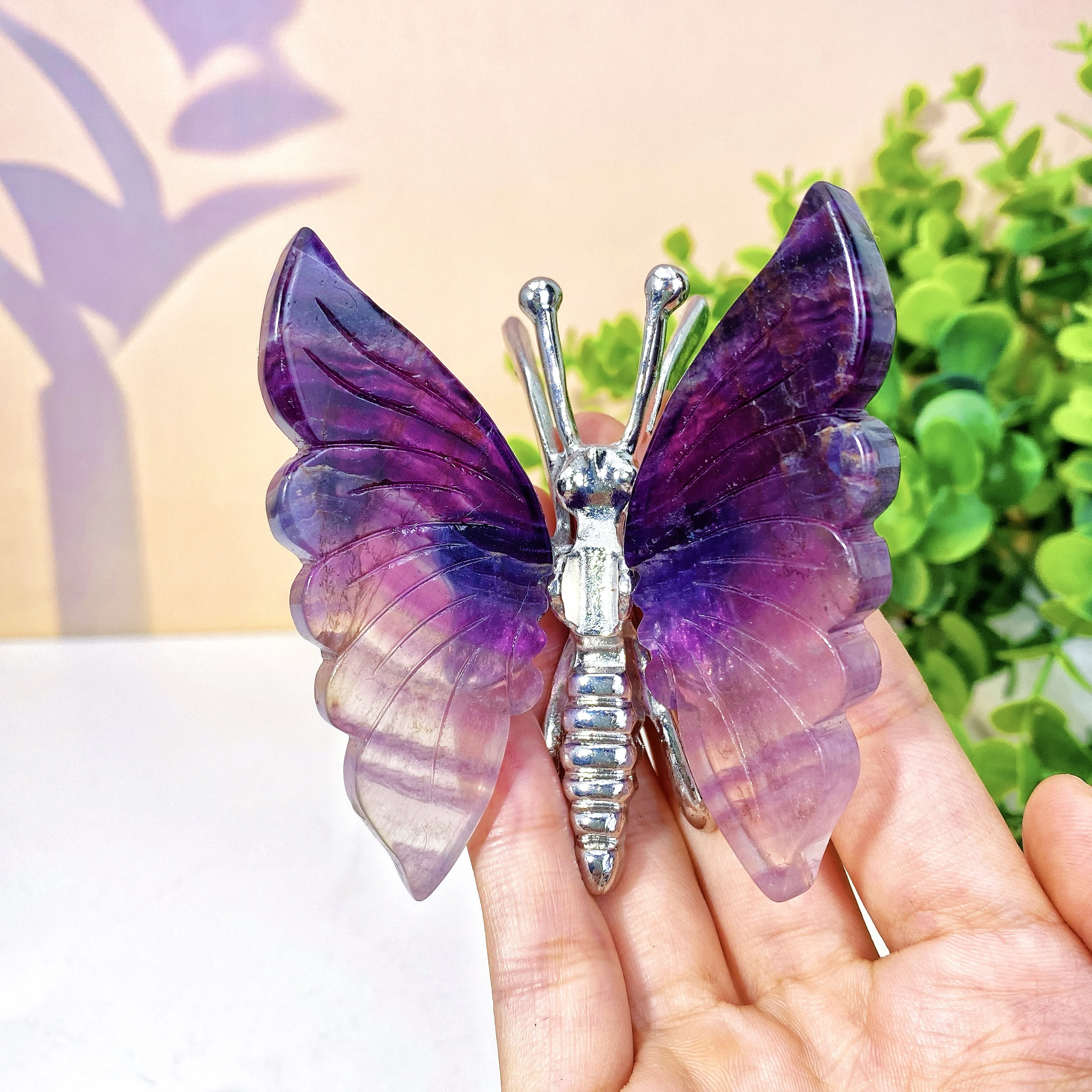 Random 1PC High Quality Fluorite Butterfly Natural Crystal Carving,Glitter,Birthday Gift,Women Gift,Kid Gift,Crystal Ornaments