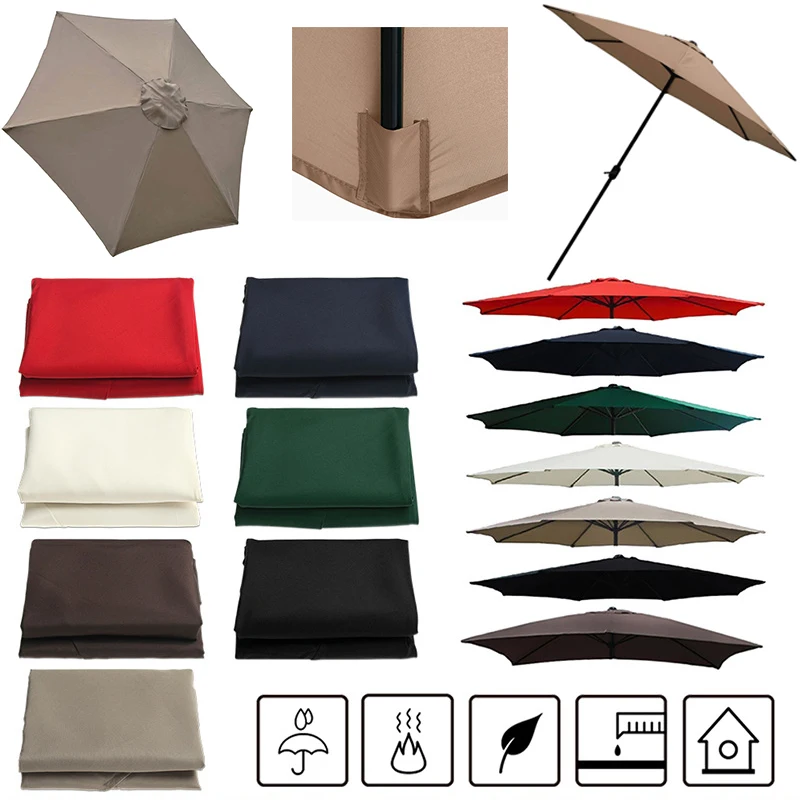 2/2.7/3m Outdoor Garden Parasol Umbrella Cover Waterproof Sunshade Replacement Canopy Without Stand 6/8 Ribs Terrace Umbrella