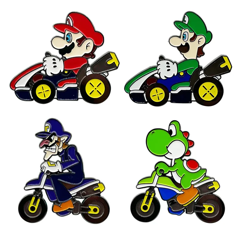 

Super Mario Luigi Waluigi Yoshi Racing Motorcycle Canvas Alloy Pixel Style Insignia Japan Personality Creative Brooch Souvenir