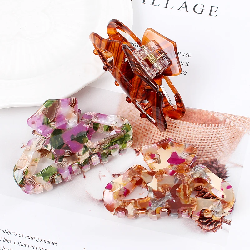 High Quality Acetate Women's Hair Clips Multicolor Hollow Geometry Claw Clip Fashion Hairpin Barrettes Korean Hair Accessories