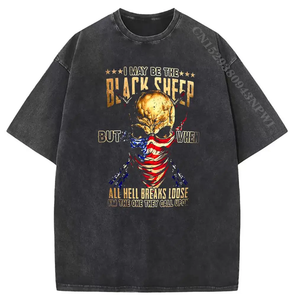 Black Sheep Skull Grunge Tshirts Falg Washed Snowflake Printed T Shirt for Men Drop Shoulder Harajuku Tshirt Men Streetwear