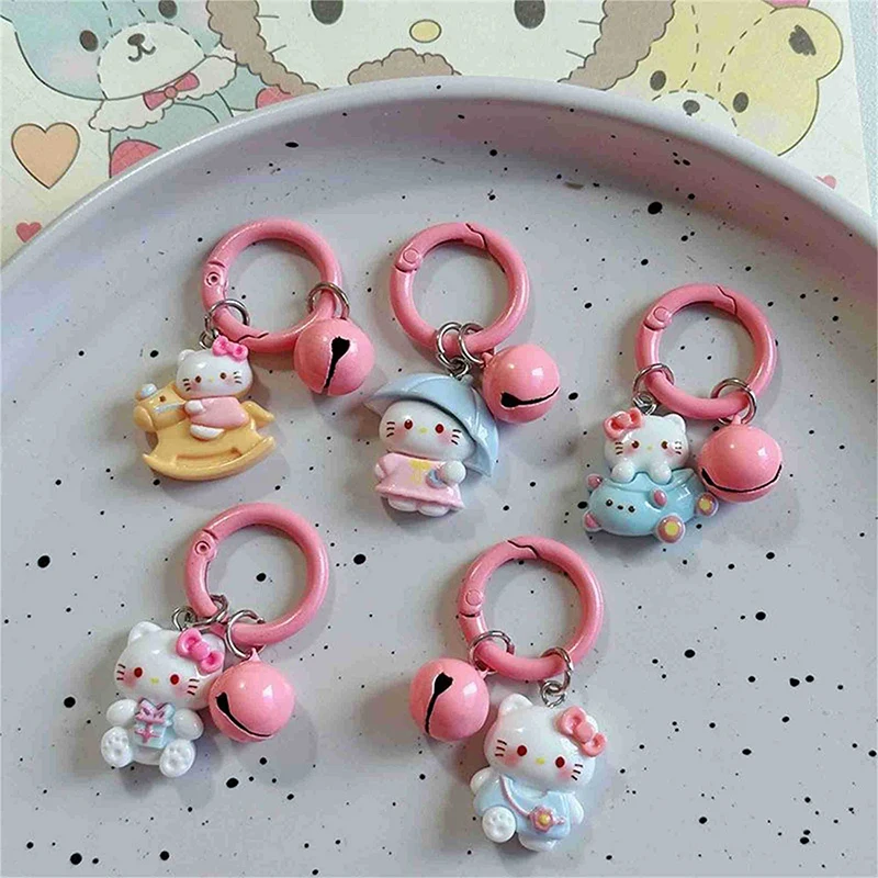 Sanrio Keychain Kawaii Resin Hello Kitty Star Pendant Keyring Cute Five Pointed Star Kitty Children Toys Car Pendant Keychains