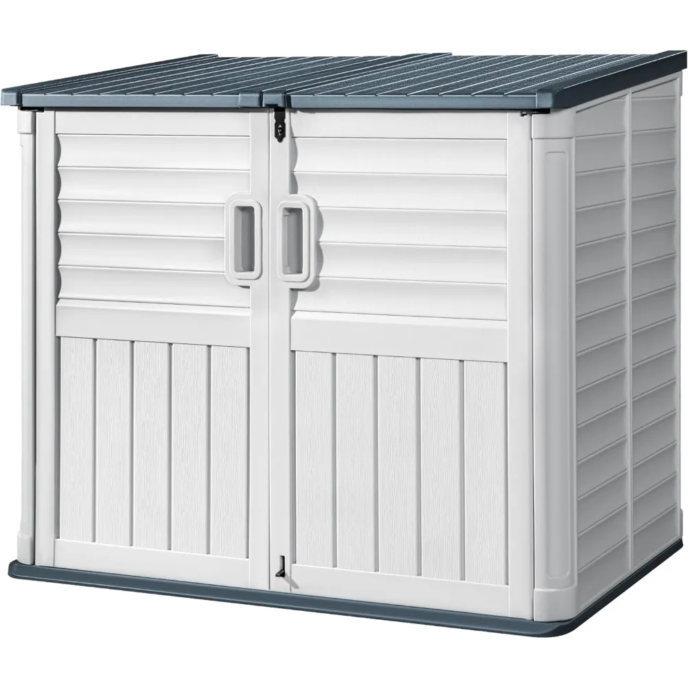 

Luck Resin Outdoor Storage Shed, 34 Cu Ft Outdoor Storage Cabinet Without Shelf, Waterproof, Double Locks, Resin Storage f