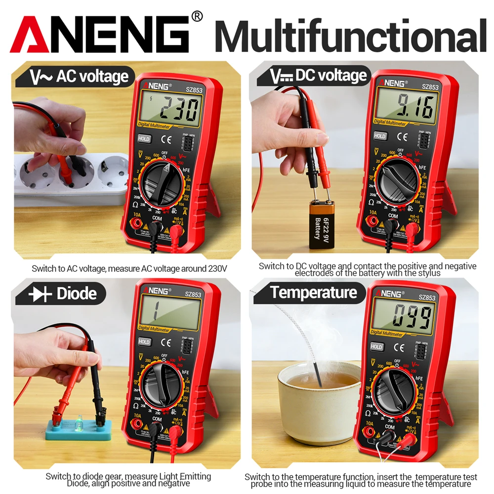 ANENG SZ853 High Precision Multimeter  Data Hold Low Battery Indicator 6F22 Battery  Ideal for Home & Repair Use ЦешкаМультиметр