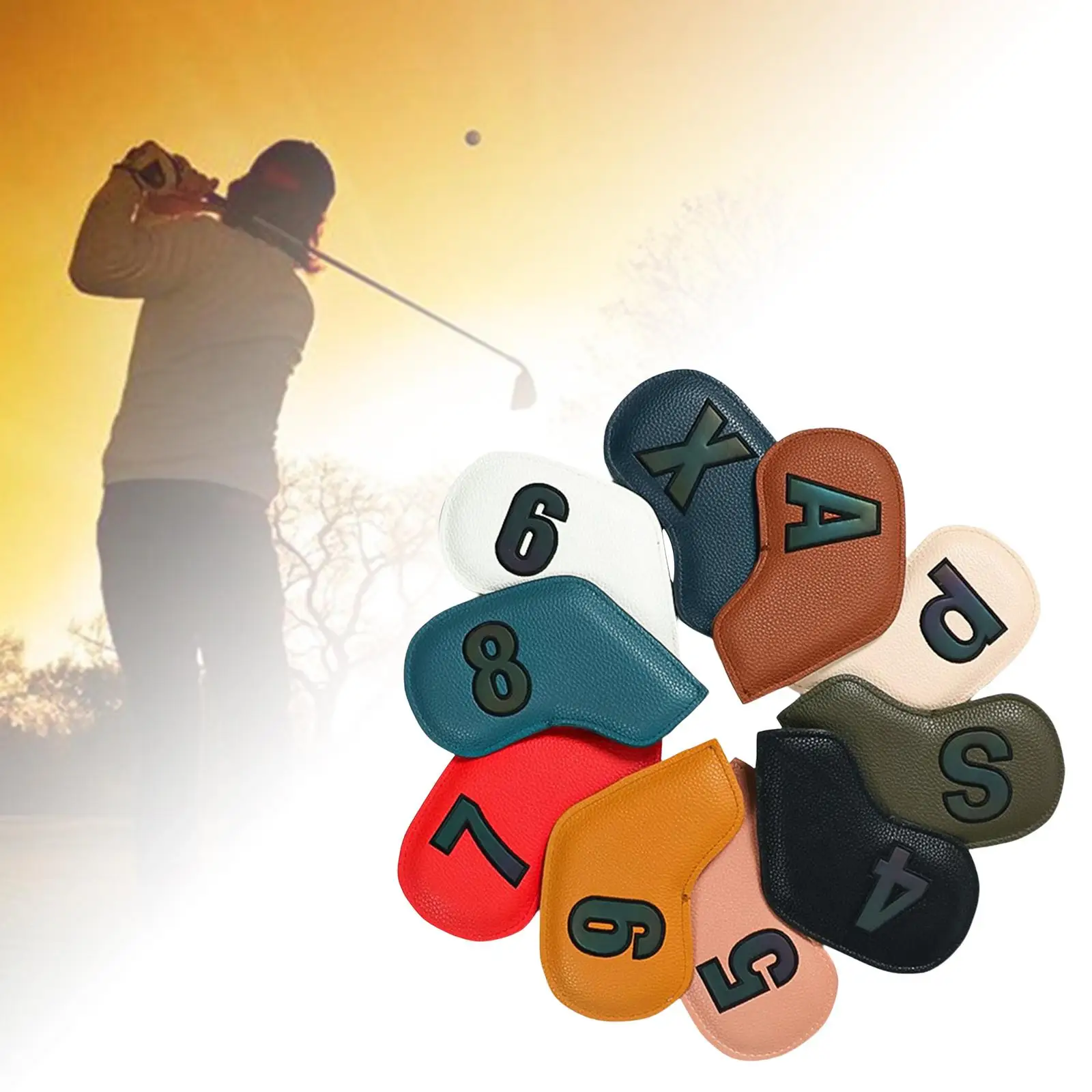 

10x PU Leather Golf Iron Headcovers Protective Sleeve Scratch Proof Wedges Embroidery Number Head Cover Equipment Training