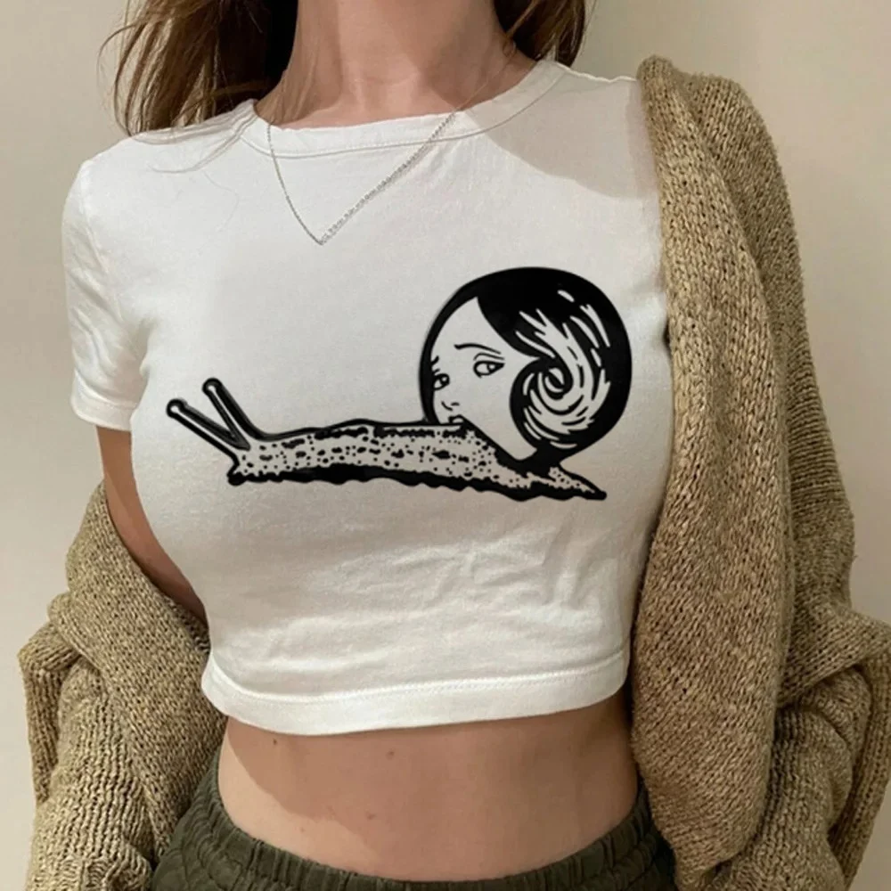 Junji Ito crop top shoujo vintage scene  clearance sales top tees anime japanese grunge scene  funny