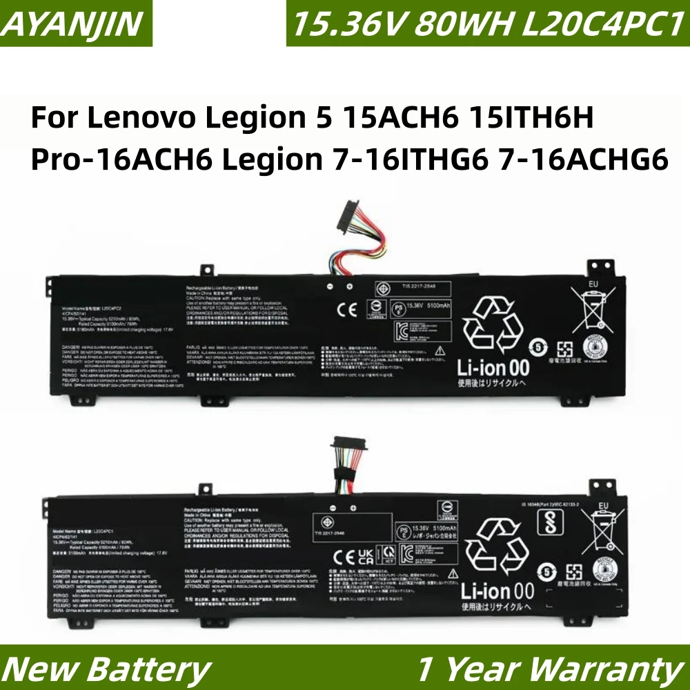 

L20C4PC1 L20D4PC1 L20M4PC1 15.36V 80WH Laptop Battery For Lenovo Legion 5 15ACH6 15ITH6H Pro-16ACH6 Legion 7-16ITHG6 7-16ACHG6