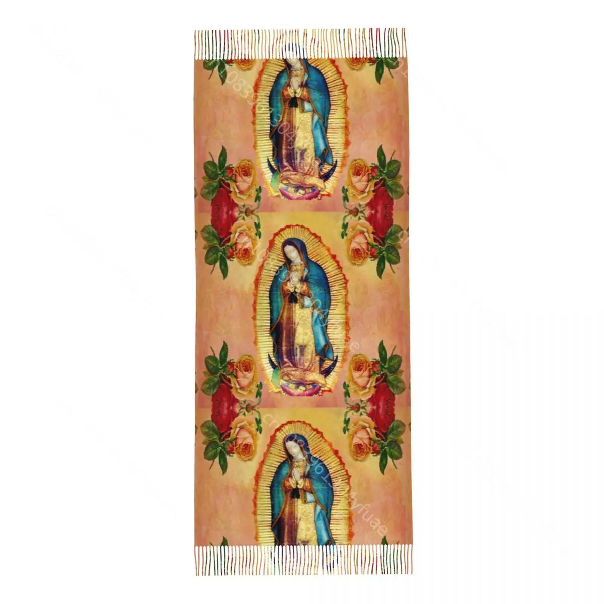 Womens Tassel Scarf Our Lady Of Guadalupe Virgin Mary Roses Long Soft Warm Shawl Wrap Reversible Cashmere Scarf