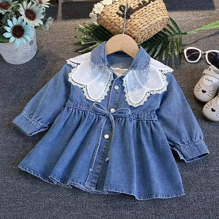 2022 new Spring Autumn Girls Baby Kid Fashion denim Dresss  children Embriodery Princess Birthday Clothes Vestidos