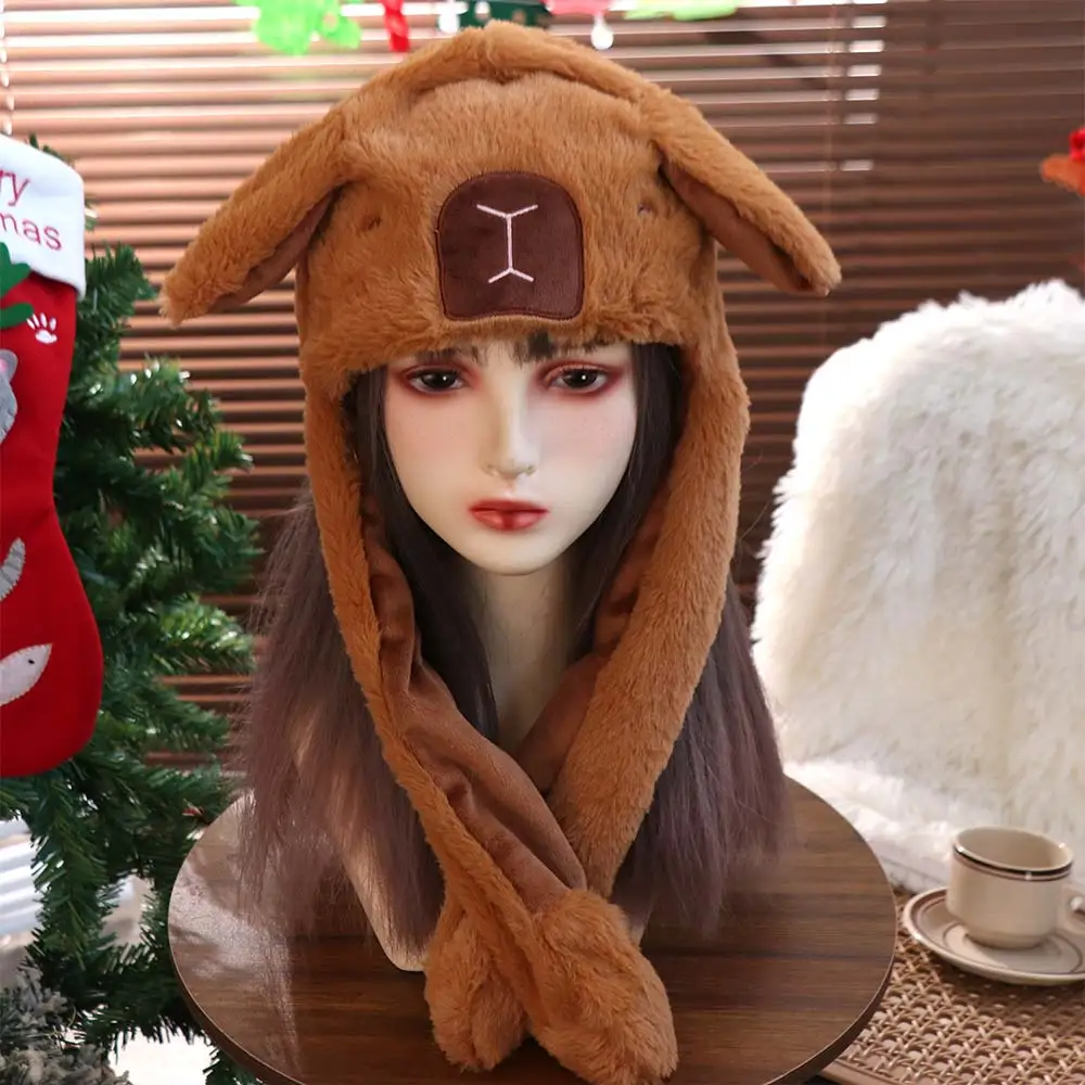 Cartoon Capybara Jumping Up Cap Animal Ear Ear Moving Hat Soft Warm Hat Birthday Gifts