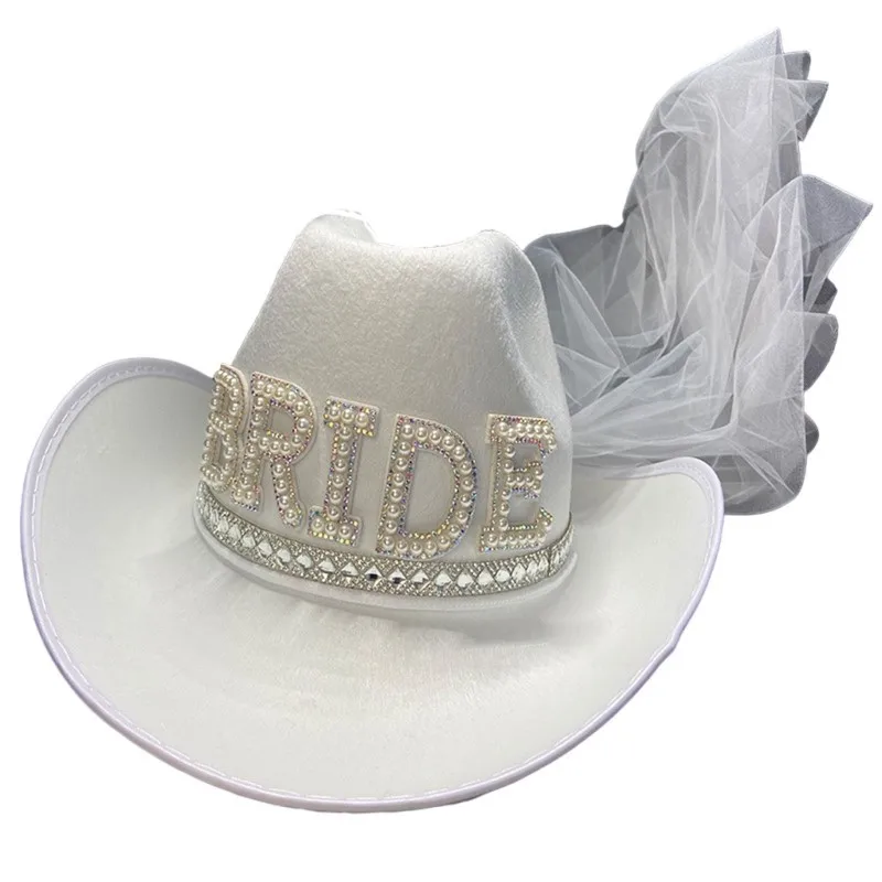 White Diamond Fringe Bride Cowgirl Hat Bride Hats Mrs. Cowboy Hat Bridesmaid Gift Bridal Summer Country Western Hat