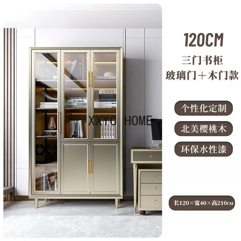 Light Luxury Bookcase Solid Wood Floor Bookshelf Combination Overall Bookcase Integrated Wall Bookcase Display