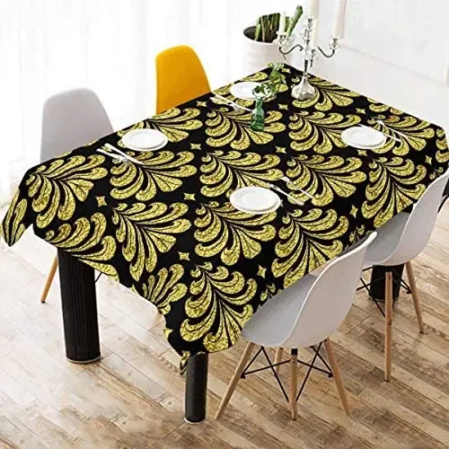 Gold Damascus Pattern Tablecloth Rectangle - Stain Resistant