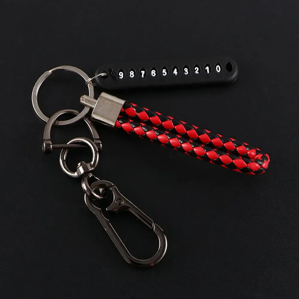 Car Accessories Leather Bradied Vehicle Pendant Keyring Car Keychain Anti-lost Phone Number Plate