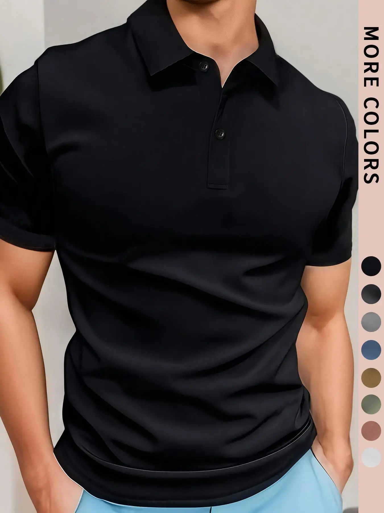 Polo para hombre Camisa simple de manga corta de color puro, tela de alta gama, tela transpirable y cómoda con sensación de hielo, camisa informal de verano para hombre, regalo para hombre