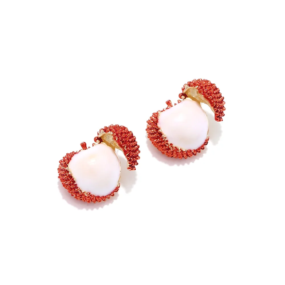 Japan and Korea sweet and cute alloy dripping lychee earrings fashionable versatile thin coated fruit earrings fresh girl earrin