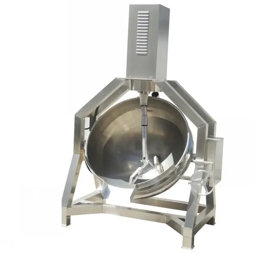 Stainless Steel Tiltable Gas Heating Semi-automatic Jam Curry Sauce Planetary Stirring Pot Cooking Machine With Mixer Customized