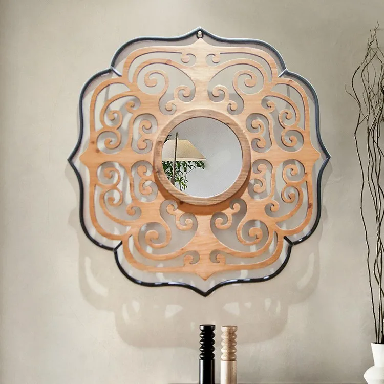 Wabi Sabi retro log wall pendant Japanese material store restaurant wall decoration creative entrance mirror