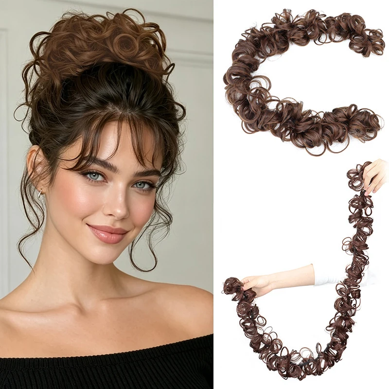 

Messy Bun Hair Piece Hair Bun Scrunchies Synthetic Wavy Curly Chignon Ponytail Hair Extensions Thick Updo Hairpiece