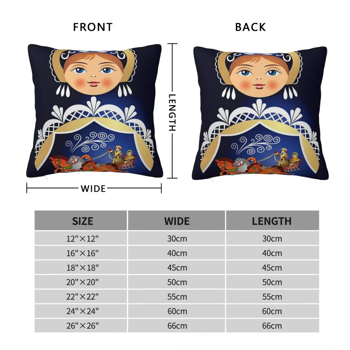 Babushka Matryoshka Russian Doll Square Pillowcase Polyester Linen Velvet Pattern Zip Decor Sofa Seater Cushion Cover